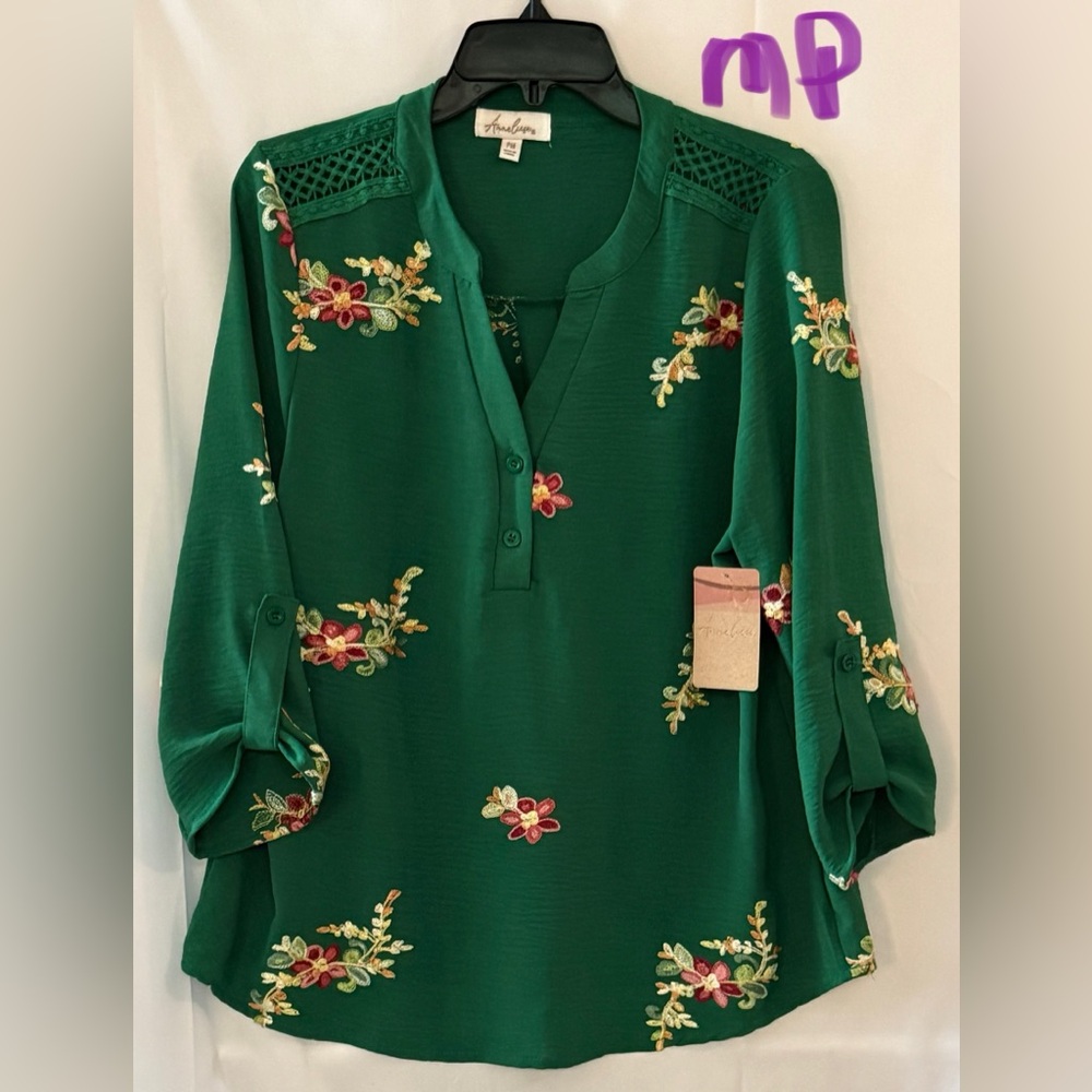 Floral Embroidered Green Blouse